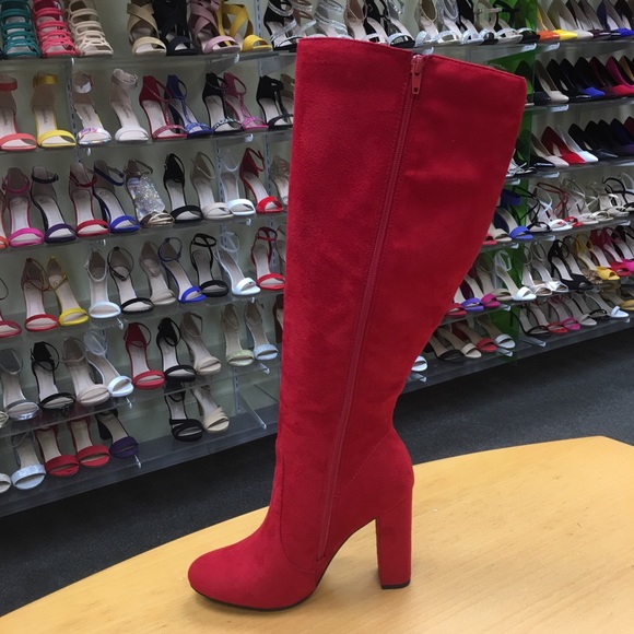 Restock Soda Red Knee High chunk heeled suede Boot - Picture 5 of 5